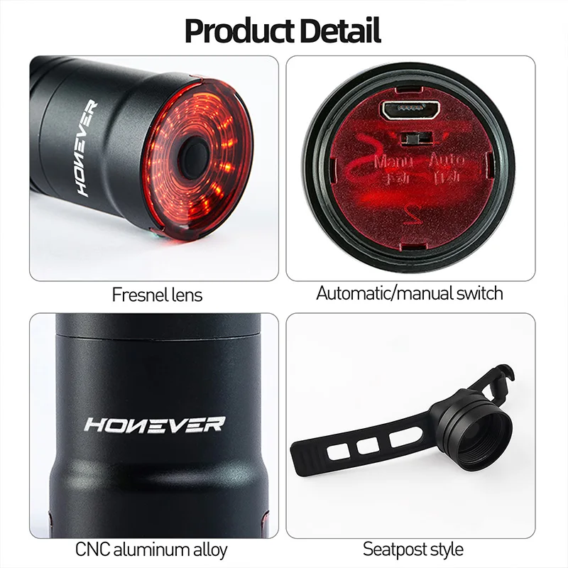 HONEVER Bicycle Rear Light Smart Brake Sensing MTB Road Bike Waterproof Cycling Electric Scooter Tail Safety Taillight