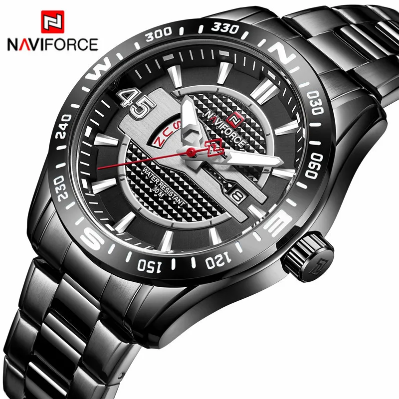 

NAVIFORCE watch men's business quartz waterproof top luxury watch fashion date display silver black color matching men's watch c