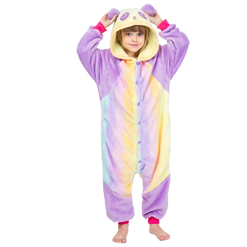 PXJYHCL Colorful Panda Kigurumi Onesie Kids Pajamas Children Animal Cartoon Sleepers Costume Winter Boy Girl Licorne Jumspuit