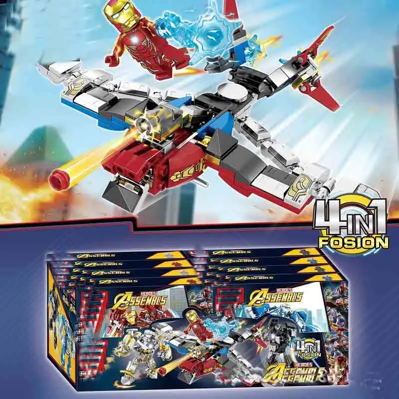 

4Pcs Marvel Avengers 4 DC Super Heroes Iron Man Model Set Building Blocks Toys For Children B565
