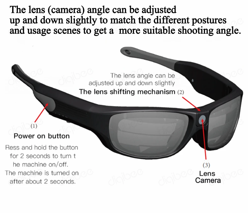 IP55 Waterproof Outdoor Sports UV400 Sunglasses FHD 1080P Glasses Camera Wearable Eyewear Video Recorder Adjustable Lens Camera