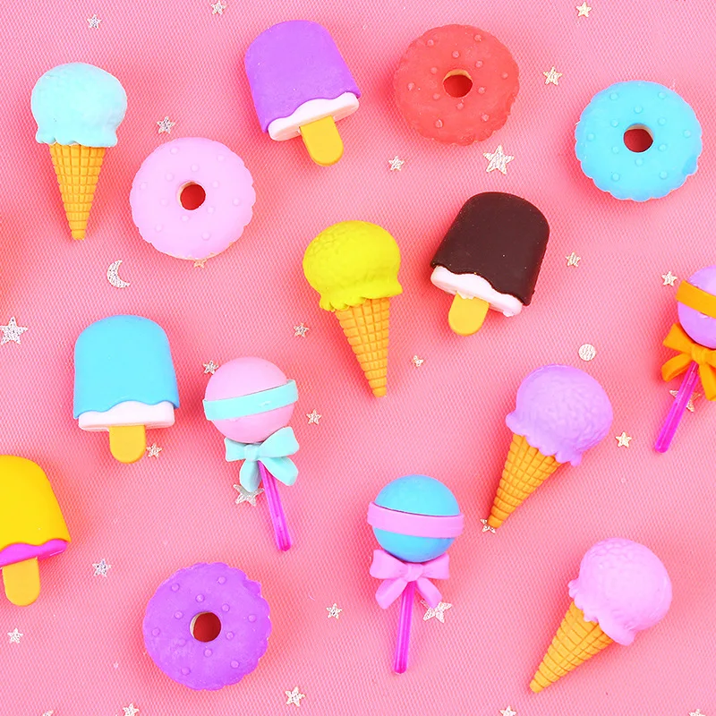 Donut Dessert Pencil Eraser Rubber 4 pcs Kawaii Creative Cute Novelty Kids Student Learning Office Stationery Student prizes Pencil Eraser Eraser Pen Plasticine Eraser Eraser Refillable Pen Biscuit Eraser Kneadable Eraser Retractable Eraser