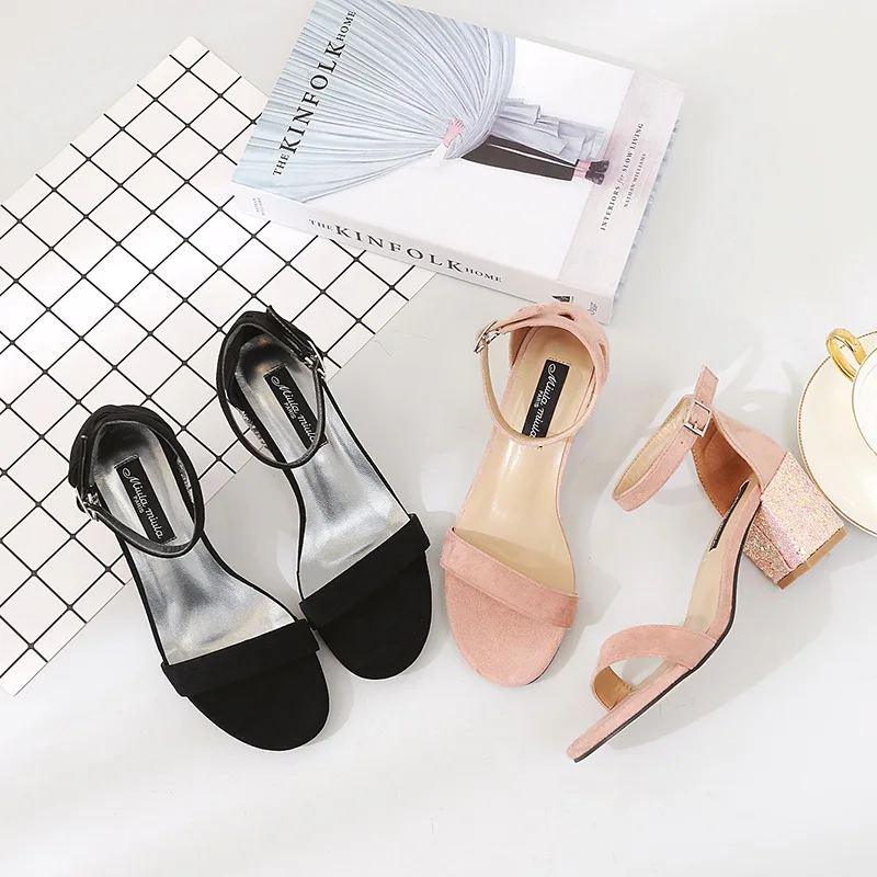 

2018 New Style Comfortable Chunky-Heel in High Heels Shiny PCs A- line with Sandals Large Size 40 Yards