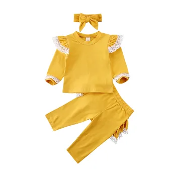

0-24M Newborn Infant Baby Girls Clothing Set Lace Ruffles T shirt + Pants Autumn Spring Toddler Baby Girls Costumes