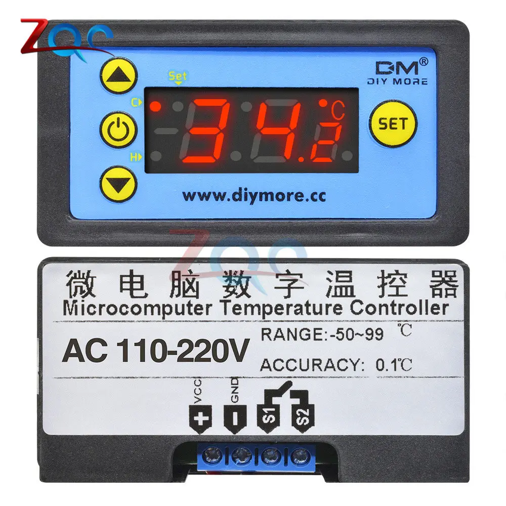 AC110V-220V AC 110 V-220 V DC 12V 24V светодиодный цифровой микрокомпьютер контроллер температуры термометр управления cooling/heating W/реле задержки NTC - Цвет: AC110V-220V