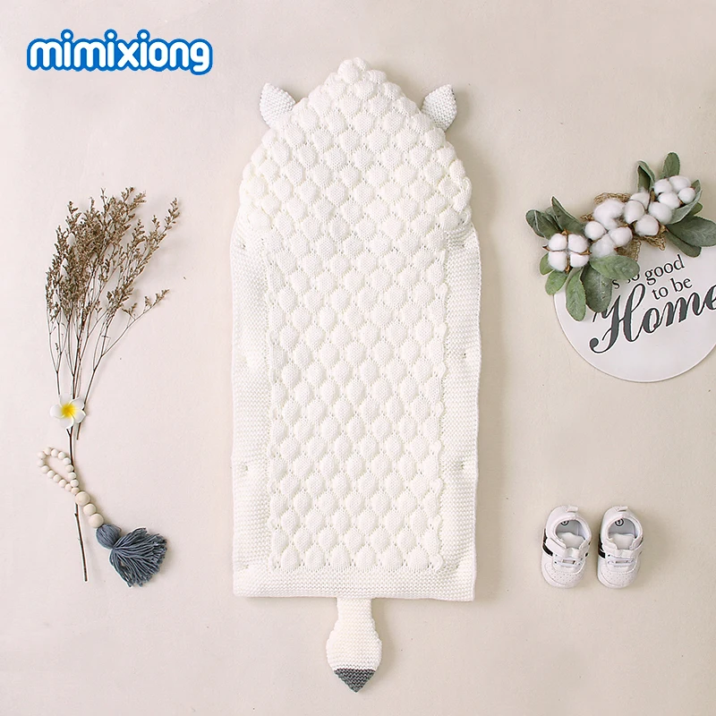 Baby Sleeping Bags Stroller Footmuff Cute Fox Knitted Newborn Boys Girls Swaddle Wrap Envelopes 75*35CM Infant Kids Sleep Sacks