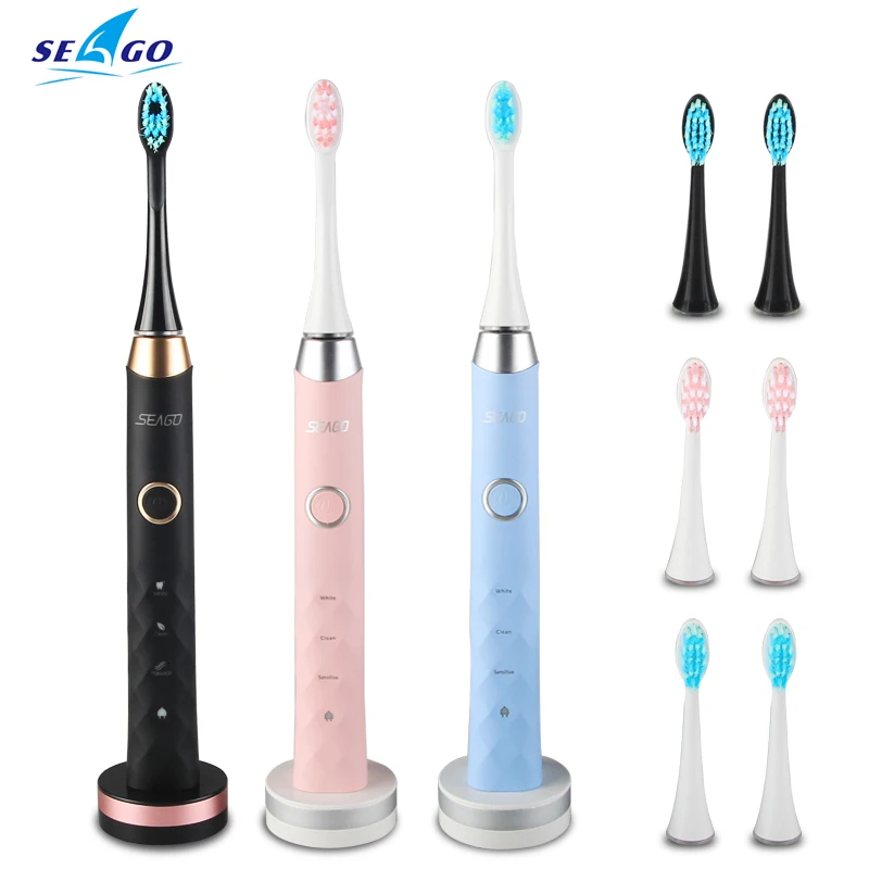 SEAGO Sonic Electric Toothbrush Upgraded Adult Rechargeable Wireless Waterproof  Automatic Toothbrush with 3 Brush Heads Gift