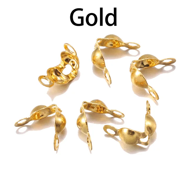 100-200pcs Connector Clasp Fitting 4*7mm Ball Chain Calotte End Crimps Beads Connector Components For DIY Jewelry Making Supplie 200pcs Gold