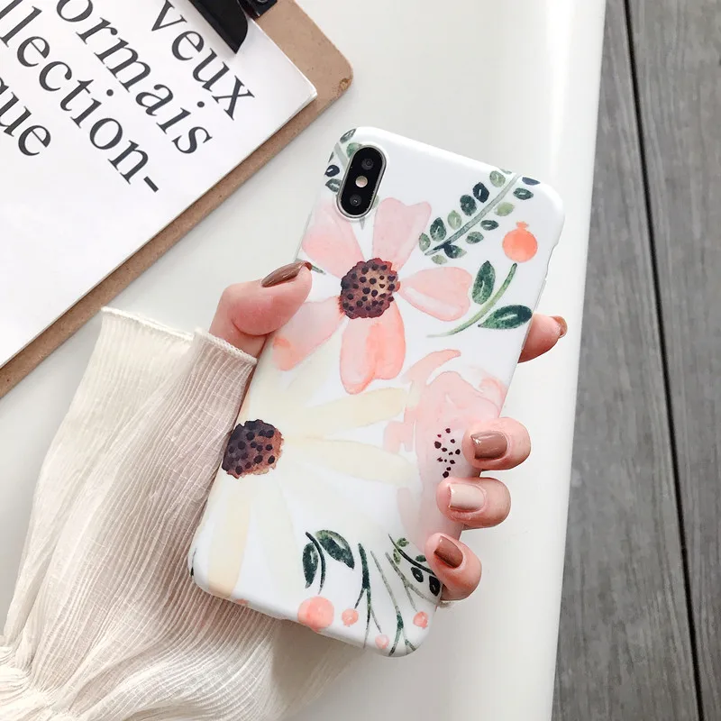 T1 Pink Flower Роскошный чехол с принтом листьев цветов для iPhone XS Max XR X Ретро IMD силиконовый мягкий чехол с цветами для iPhone 8 7 Plus 6s 6 Capa - Цвет: T1 Pink Flower