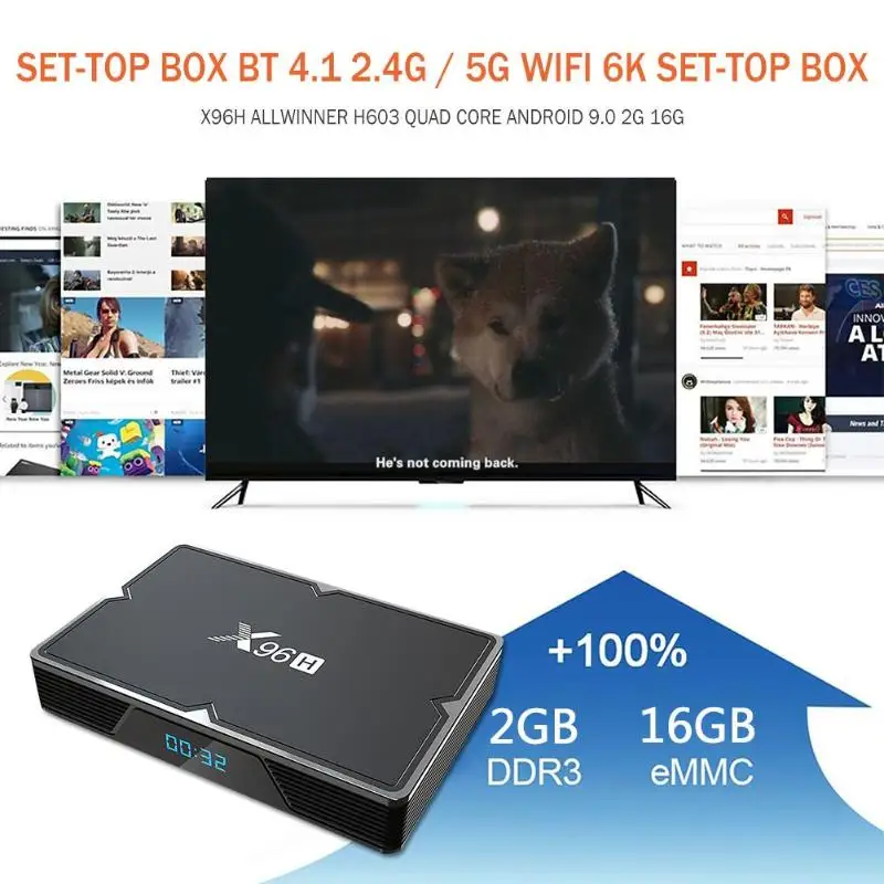 X96H Allwinner H603 Android 9,0 ТВ-приставка 4G и 64G WiFi BT4.1 6K простота вывода формат пикселя confilguurable медиаплеер