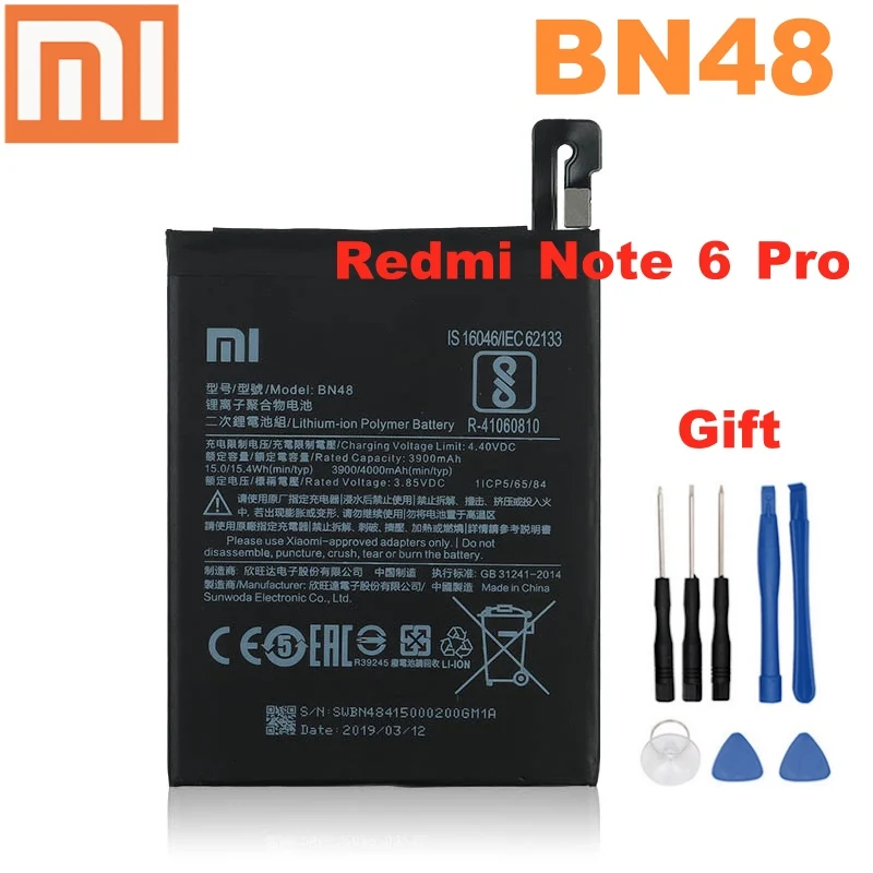 Оригинальный запасной аккумулятор для Xiaomi Redmi Note 6 Pro Note6 BN48 оригинальный телефона