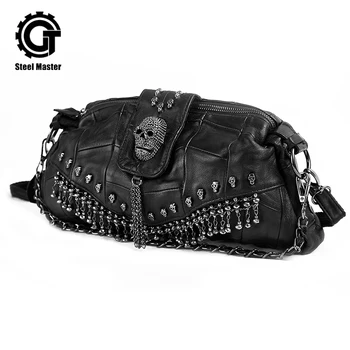 

Punk sheepskin splice Shantou Hanging beads One shoulder skull Oblique portable Lady bags PU