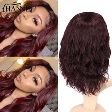 

Peruvian Deep Wave Hair 13X1 Lace Front Wig Human Hair Wigs 99J Red Burgundy Pre-Plucked 150% Remy Human Hair Natural Part Wigs