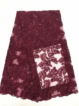 

wine French Nigerian Lace Fabric Bridal High Quality Swiss Net Tulle Lace Fabric For Wedding Party FDC94