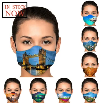 

Adult Printed Landscape Pattern Dust-proof And Haze Breathable Mask Dust Mouth Cover Washable Reusable Mouth Mask Mascarillas