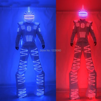 

Colorful RGB LED Luminous Costume With Helmet LED Clothing Light Stilt Robot Suit Kryoman David Guetta Robot Dance Wear