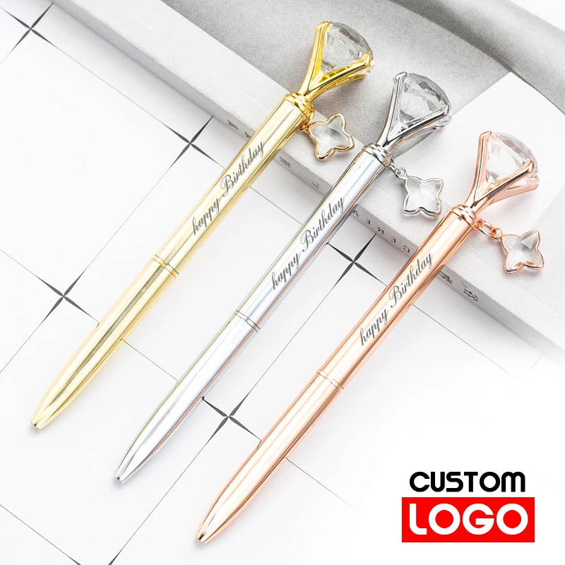 

1pc Diamond Pendant Metal Pen Ballpoint Pen Advertising Pen Custom Logo Stationery Wholesale School Lettering Engraved Name