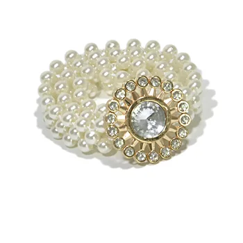 

New Women's Sweet Fashion Pearl Waist Chain Women's Rhinestones Inlaid with Big Buckle Thin Belt