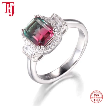

TKJ Fashion 925 Sterling Silver Tourmaline Color Unique Rings for Women S925 Silver Gemstone Jewelry Wedding band ring Best Gift