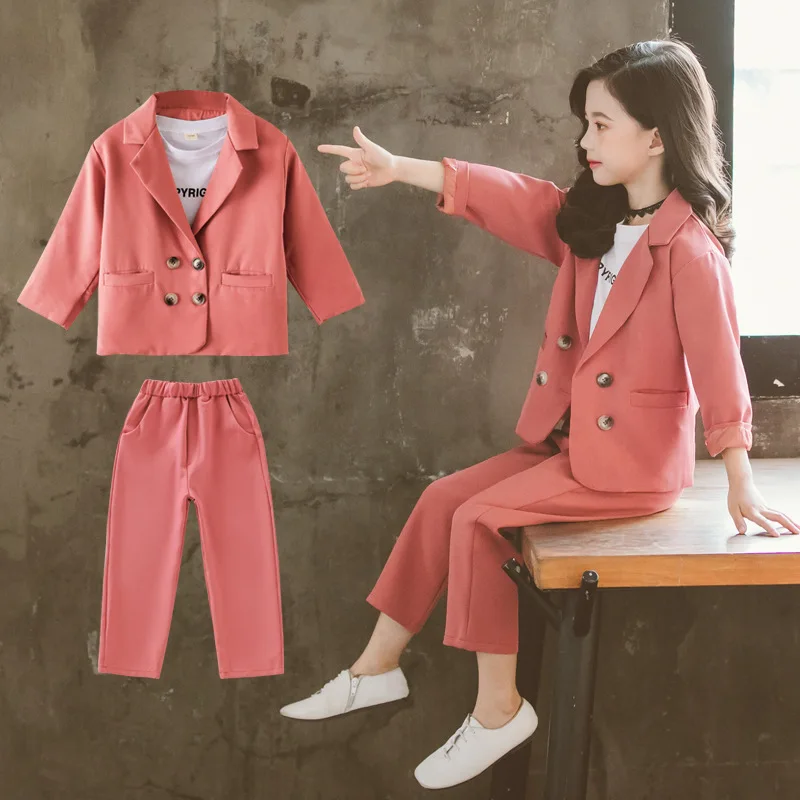 

Childrenswear 2019 Autumn New Style Korean-style Girls Suit Two-Piece Set Middle And Large Children Elegant Set