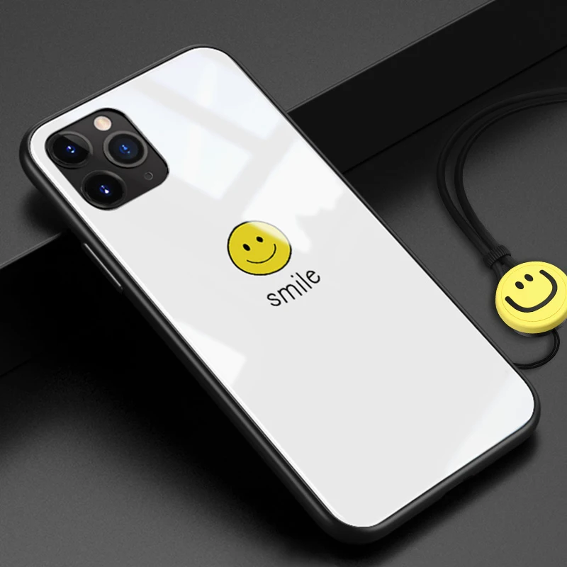white smile Для iphone 11 iphone 11 pro max чехол из закаленного стекла защита телефона милые чехлы для телефонов с улыбкой для iphone 11 pro стеклянная крышка - Цвет: white smile