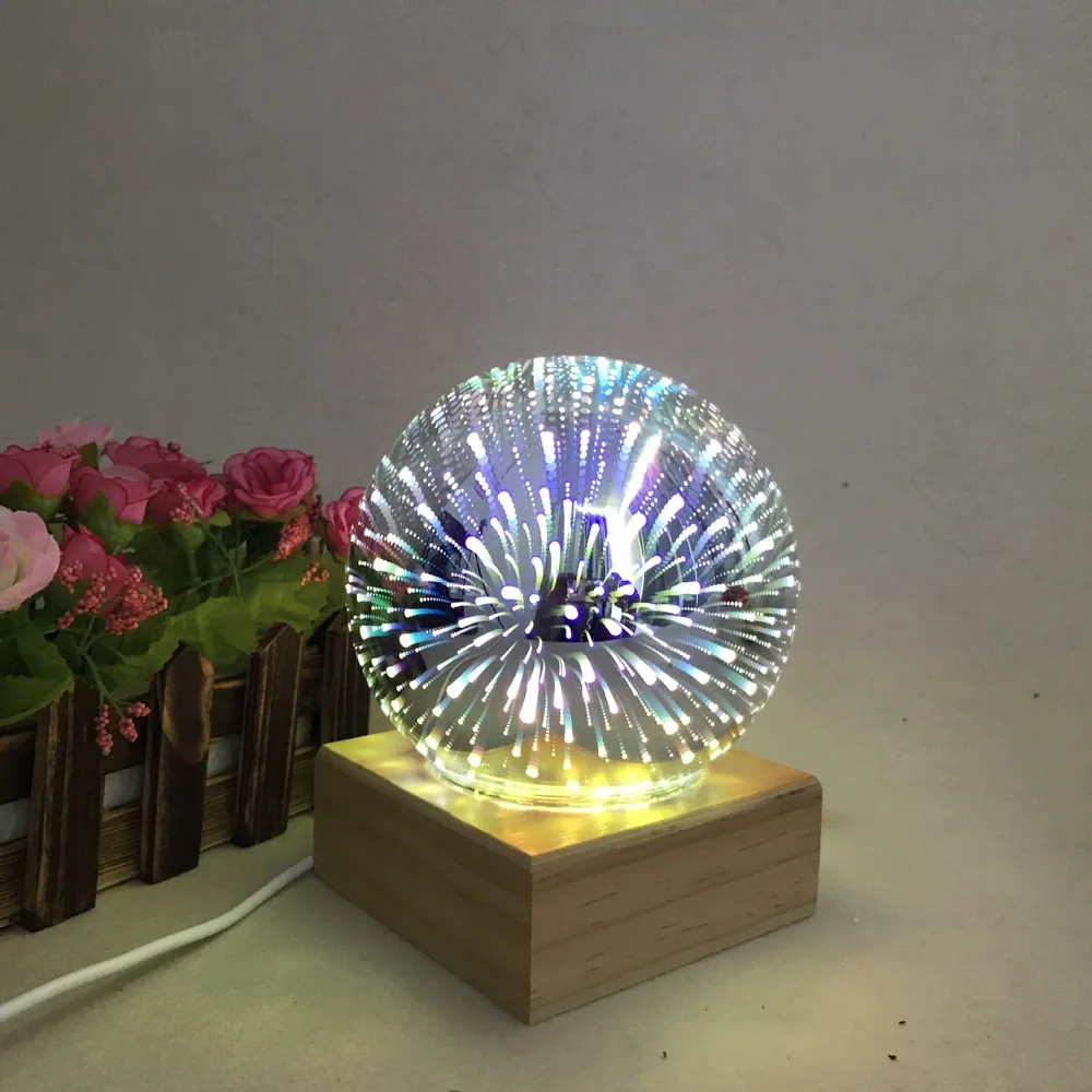 

Firework Type Night Light Projection Lamp USB 3D Magic Colorful Bedroom Atmosphere Sky Table Lamp Wooden Base 3W 5V Night Light