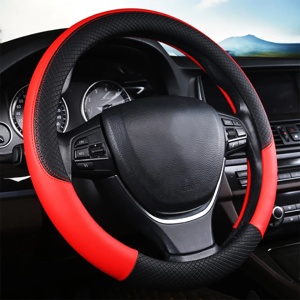 

Universal Leather Car Steering-wheel Cover 37CM-38CM Car-styling Sport Auto Steering Wheel Covers Anti-Slip Leather 5