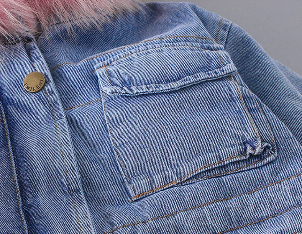 Зимнее теплое плотное джинсовое пальто из искусственного меха с капюшоном для маленьких девочек и мальчиков верхняя одежда для детей winterjas roupa infantil