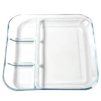 

1Pc 10 Inch/9 Inch Glass Heat-Resistant Table Dinner Plates 4-Grid Serving Plates Dishes Square Food Snack Fruit Tray