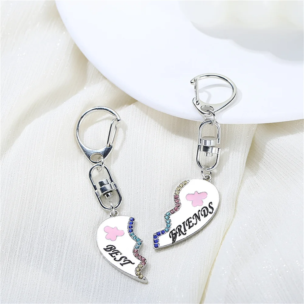 2 Pezzi-Set Romantico Best Friends Portachiavi Amore Cuore Cristallo Portachiavi Famiglia In Lega Di Zinco Coppie Accessori Per Gioielli Regalo