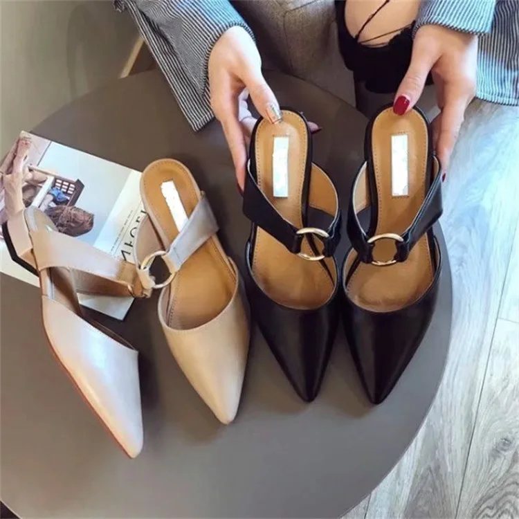 

Fashion Summer Casual Low Closed Toe Slides Women Outside Shallow Metal Decoration Slippers Flat With Mixed Colors Ladies Shoes