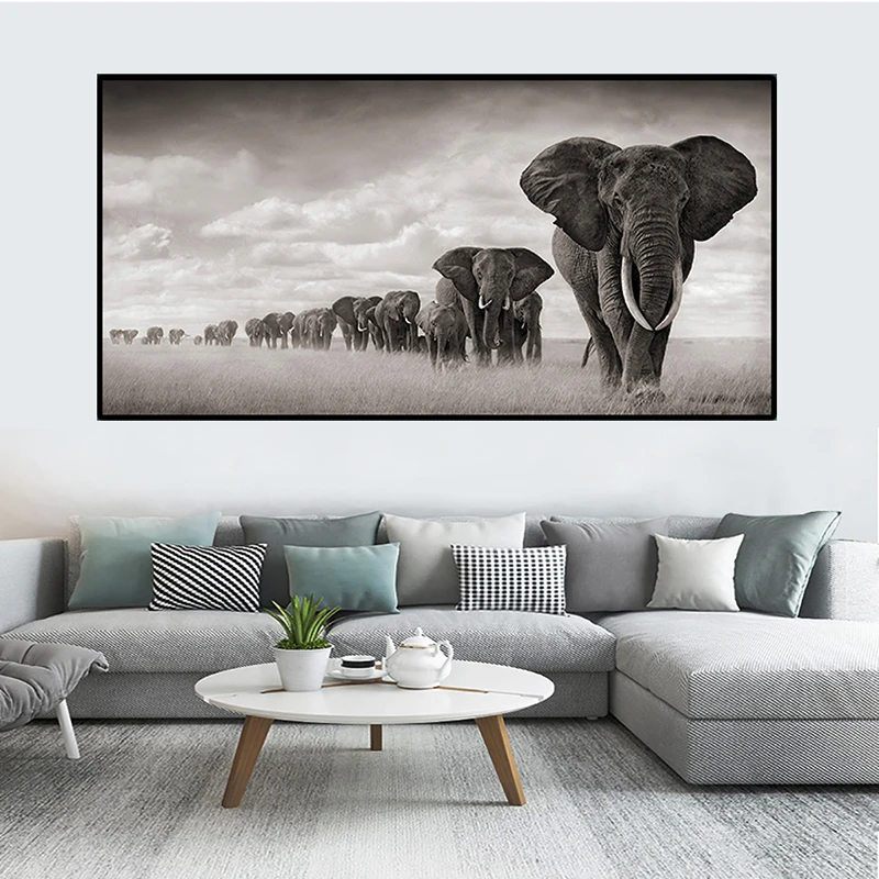 90*190 Custom Size Africa Elephants Cuadros Canvas Painting Scandinavia Posters and Prints Wall Art Pictures For Living Room | Дом и сад