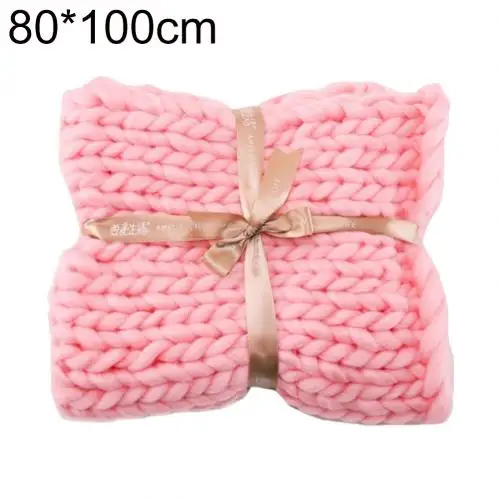 Новое вязаное одеяло, 60*60/80*100 см, ручная вязка, теплое объемное вязаное одеяло, Мериносовая мягкая шерсть, толстая пряжа, объемный диван - Цвет: Light Pink 80by100cm