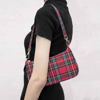 

INS New design Grid bag Canvas bag High quality Literary and art restoration Single Shoulder Skew Pack Woman