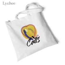 Lychee Harajuku экологические сумки для покупок Женская Холщовая Сумка с буквенным принтом повседневные Белые пляжные сумки Большая Студенческая сумка на плечо