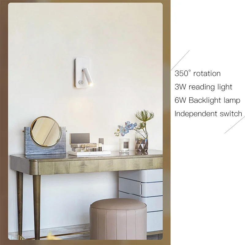  LED Wall Lamp With Switch 3W Spotligh 6W Backlight Free Rotation Sconce Indoor Wall Light For Home  - 4000160382493