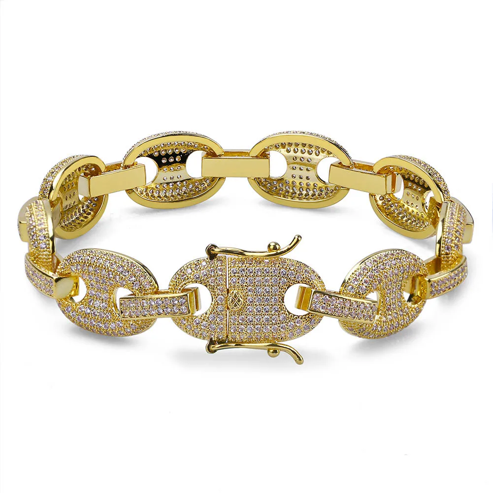 GUCY Hip Hop Bracelet Micro Pave Multicolor CZ Stones All Iced Out Gold/Silver Color Plated Rainbow Link Chain Bracelet for Men - Окраска металла: Gold