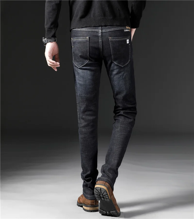 Jantour брендовые классические солнцезащитные очки Для мужчин; зимние джинсы Бизнес Повседневное цвет: черный, синий эластичные узкие джинсы подходят теплые джинсовые брюки мужские