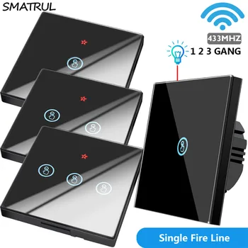 

SMATRUL Smart Wireless Touch Electrical Switch Light 433MHZ RF Remote Control Glass Screen No Neutral Wire Wall Panel led Lamp