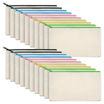 

Canvas Bag Canvas Zipper Bag Pen Bag Diy Bag for Travel Handicraft School, Color Zipper (20 Pcs)