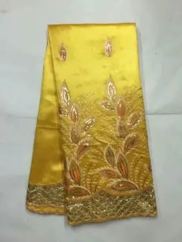

Yellow Color African George Lace Fabric With Sequin Lace Nigerian George Wrapper High Quality African Fabric For Dress FB105