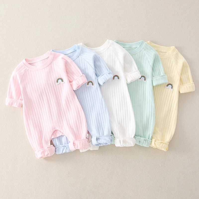 Newborn Infant Kid Baby Boy Girls Long Sleeve Romper Jumpsuit Clothes Outfits Warm Pure Color Cute Lovely Rainbow Clothing cool baby bodysuits	