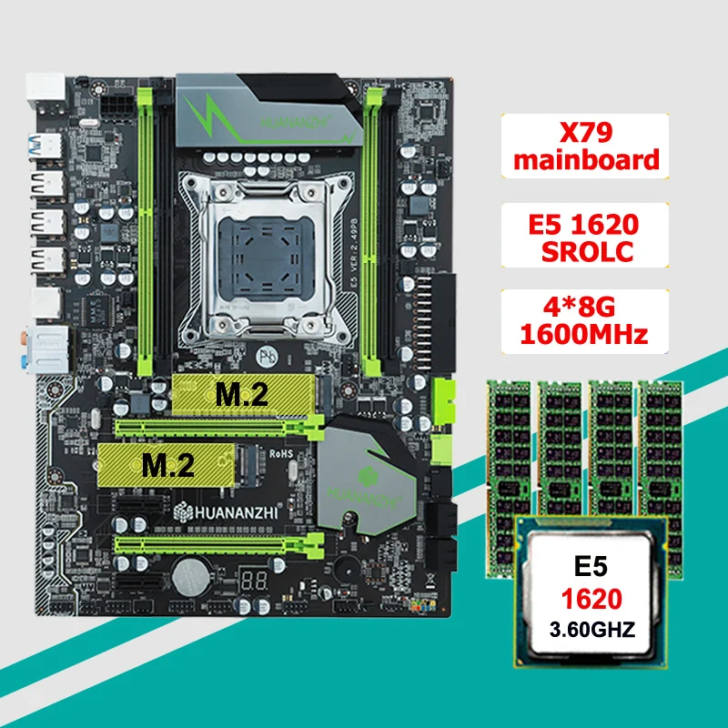 Best Price HUANAN V2.49 X79 motherboard CPU RAM combos Xeon E5 1620 SROLC CPU (4*8G)32G DDR3 RECC memorry all good tested 2 years warranty