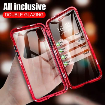 

Magnetic Adsorption Metal Phone Case for IPhone 11 XR XS X Max 6 7 8 Plus Double Sided Tempered Glass Full Protective Cover Case