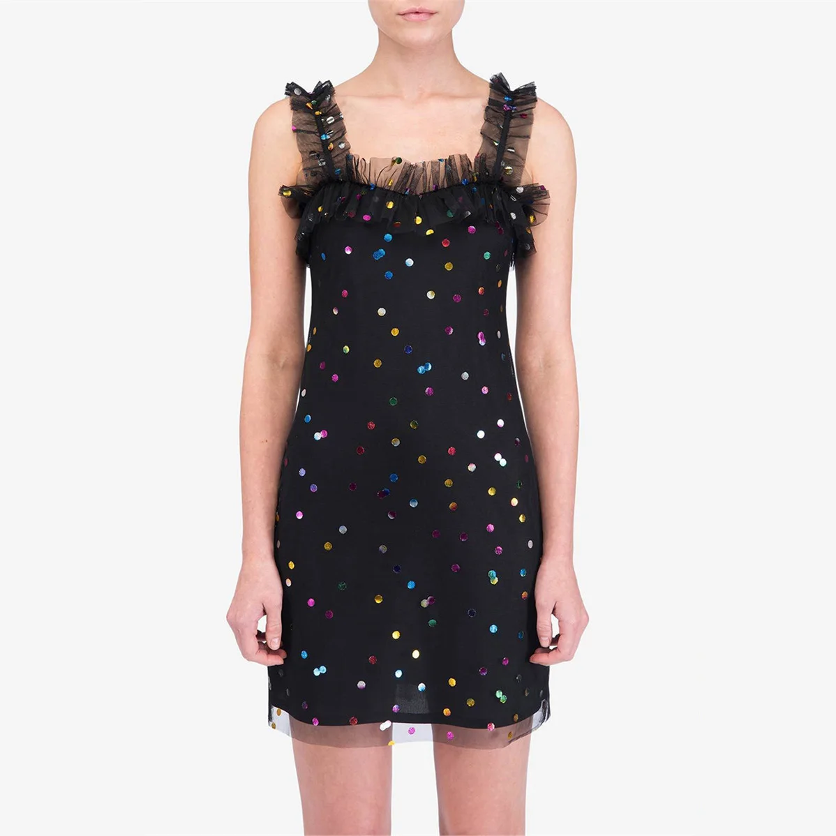 

Besikom Light Polka Dots Spaghetti Strap Women Dresses Summer Casual Lace Hem Black 2019 Elegant Mini Dress Women Autumn Clothes
