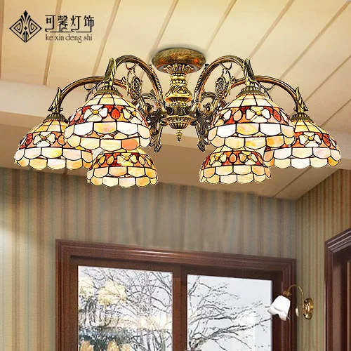

European pastoral shell 6 suction dome light living room dining room dining room lighting Mediterranean lighting