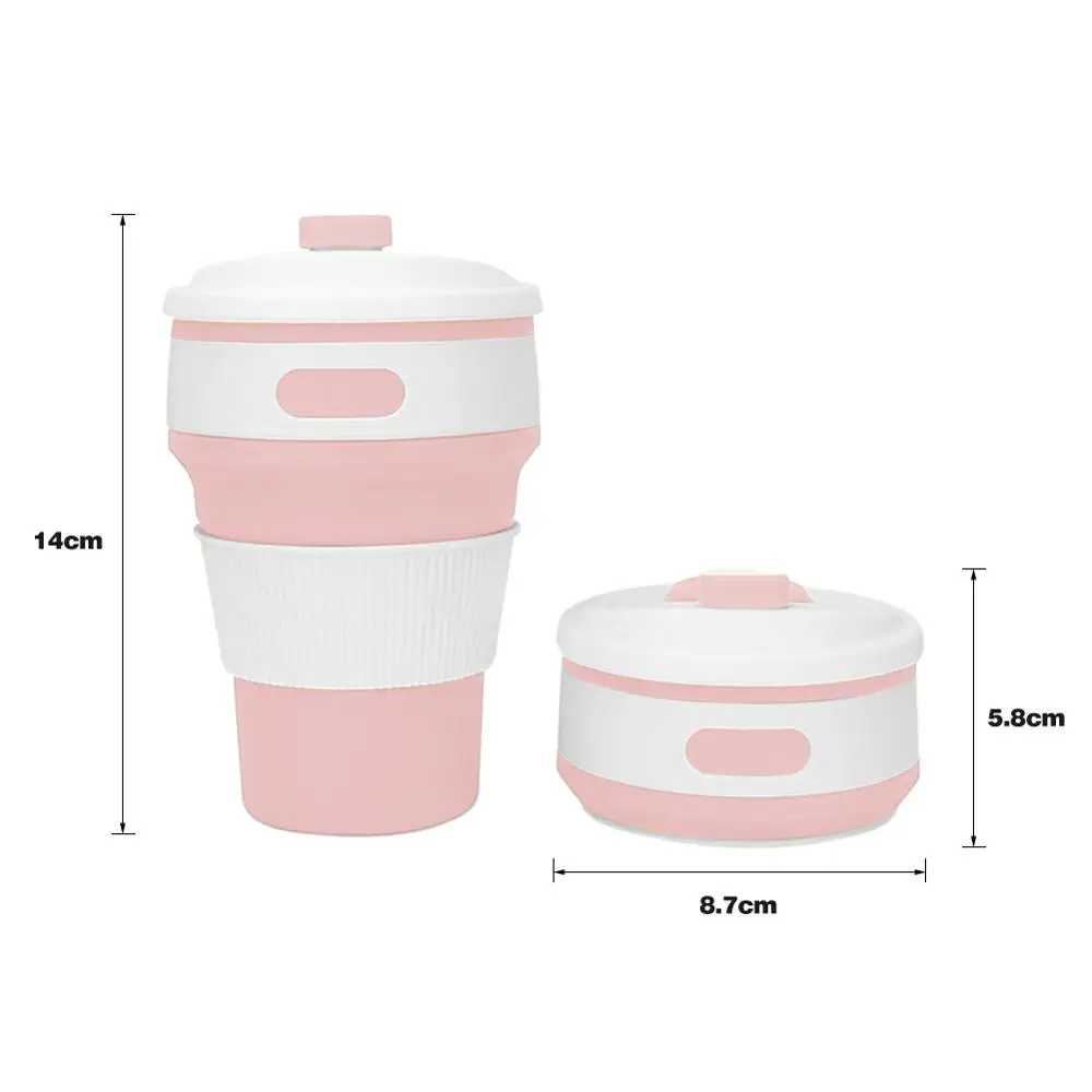 Портативная силиконовая чашка Горячая Складная Силиконовая телескопическая многофункциональная Складная чашка для питья кофе Складная Силиконовая кружка для путешествий - Цвет: Pink