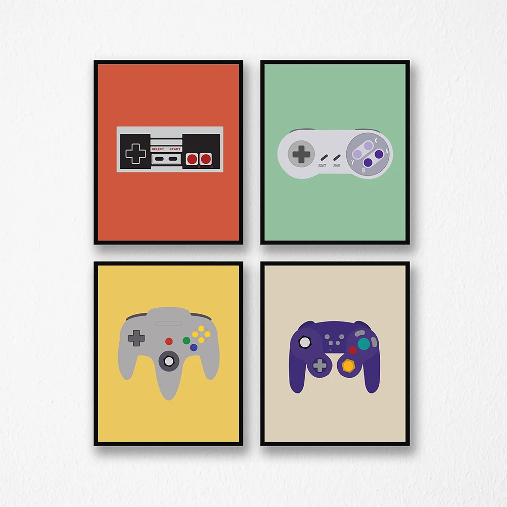 Colorato Videogioco Tela Pittura Controller Di Gioco Poster Stampa Retro Gaming Wall Art Picture For Kids Room Living Room Decor