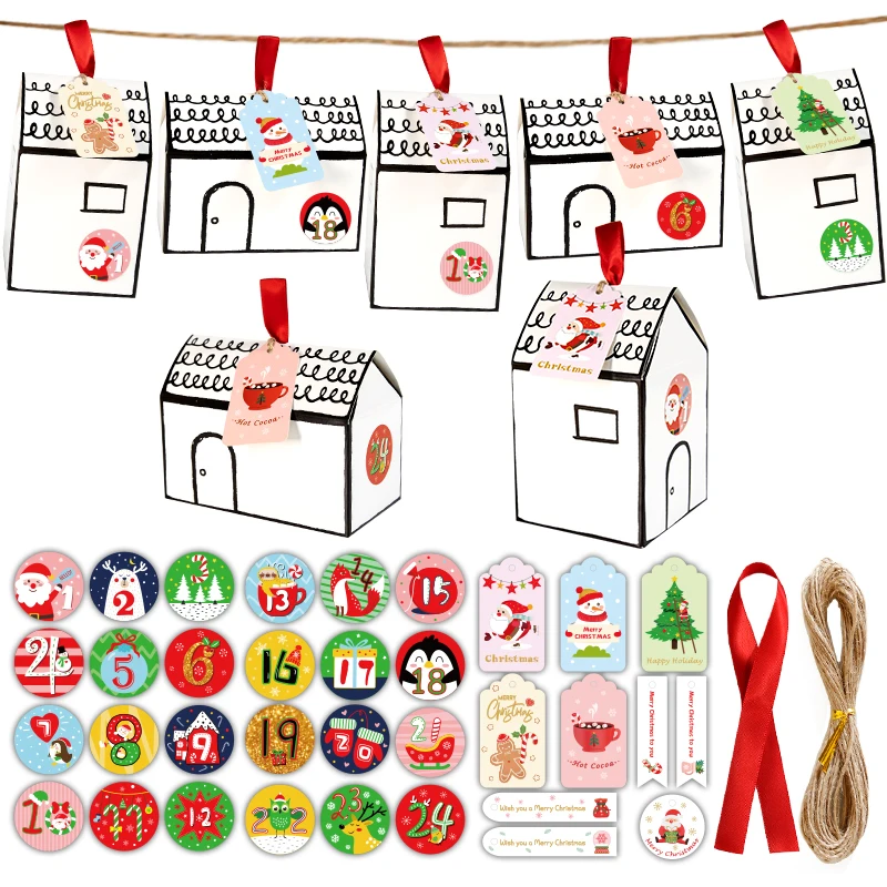 24Sets White House Shape Candy Boxes Xmas Party Decoration Gift Box with Advent  Calendar Number Sticker DIY Wrapping Supplies - AliExpress