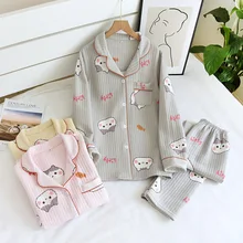 Cotton Clothes Autumn/winter Warm Thickened Air Cotton Night Dress Set Women Comfy Cartoon Long Sleeve Two-piece Lady Home Wear